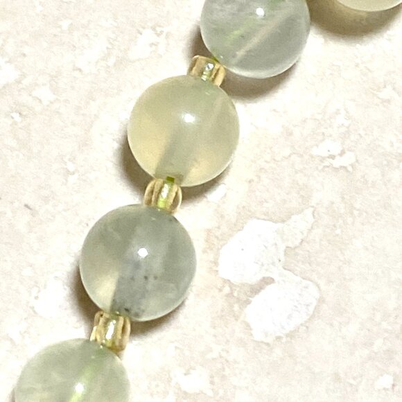 Genuine Gemstone Pale Green Prehnite Bronze Cat on the Moon Beaded Necklace - Picture 7 of 11